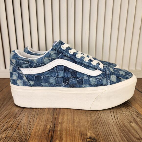 Vans Shoes - Vans Woven Old Skool Stackform Womens Sz 7.5 Blue Denim Platform Sneakers Shoes